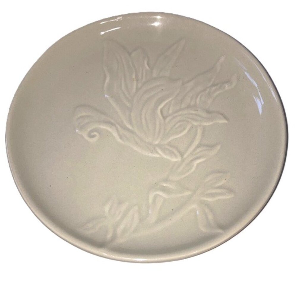 PIER1 Imports Appetizer Plate Light Gray 3D Floral Stoneware 6 inch Diameter